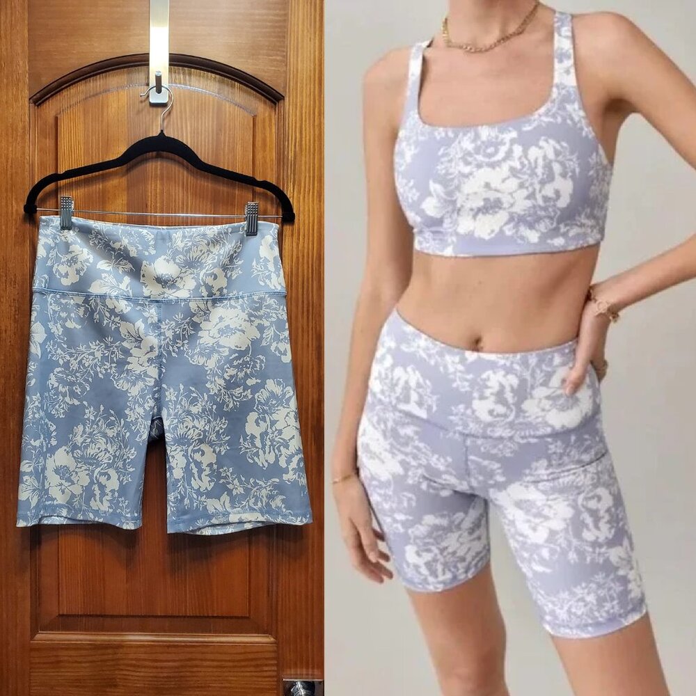 Reformation Ecomove 7 inch Blue Print Shorts, Size XL